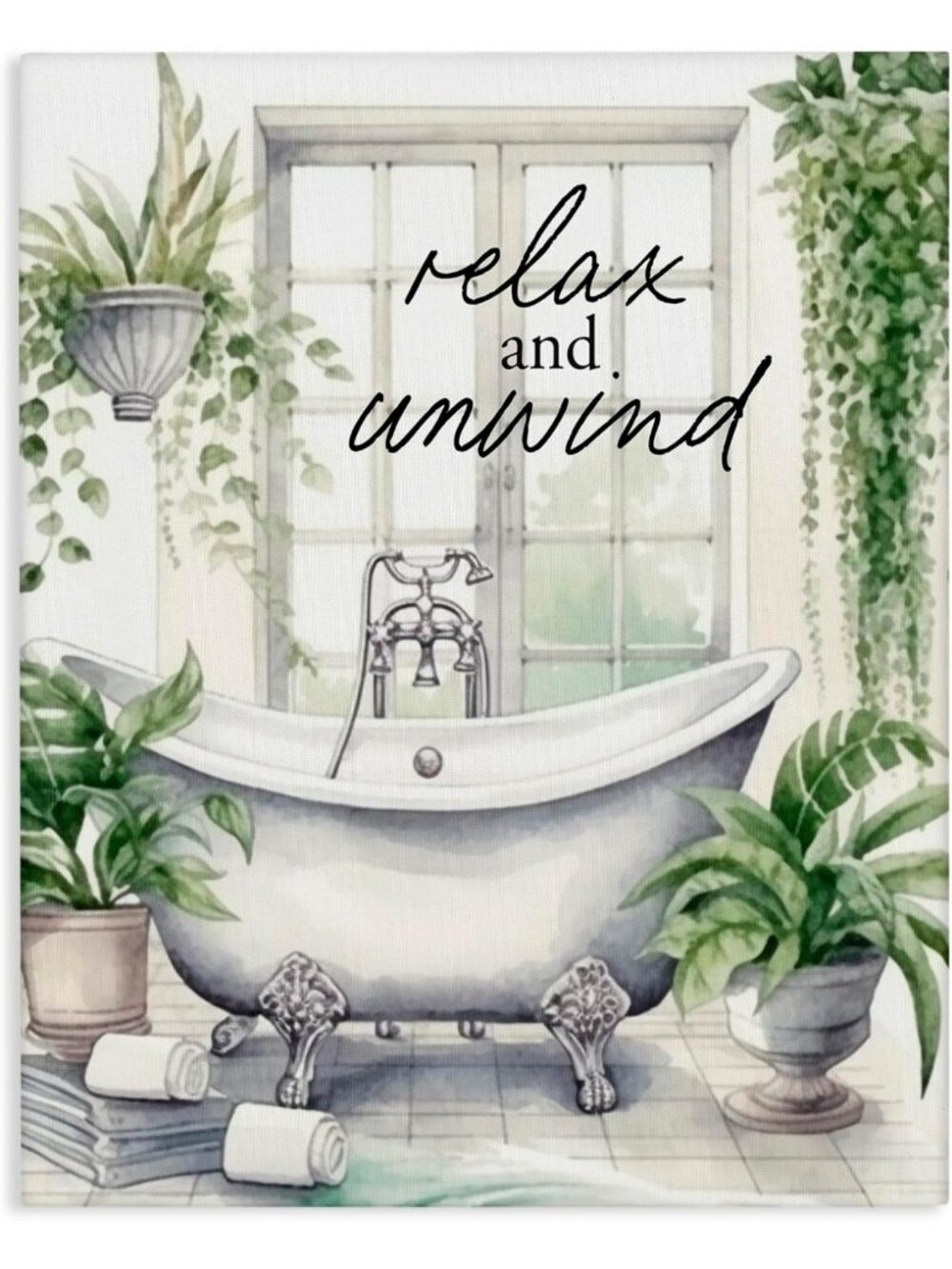 Relaxing Foliage Bath Canvas Wall Art - 30x40 Inch Home Decor for Serenity